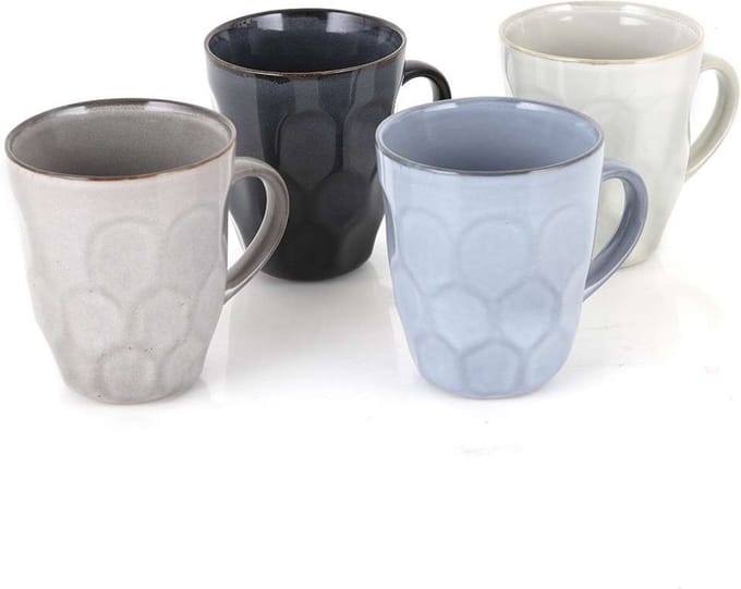 Beker, Mok, Set van 4 Stuks, 325 ML, Gedeukt Effect, Keramiek - Barbary & Oak | Fossil