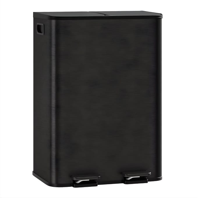 Dubbele Prullenbak 2x30L - RVS Pedaalemmer - Mat Zwart
