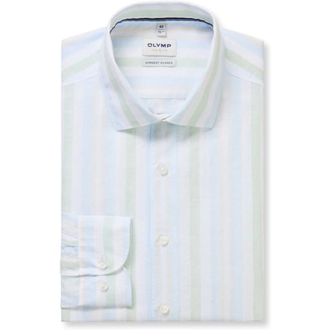 OLYMP Level Five garment washed Overhemd, Body Fit, Kent, Lichtblauw