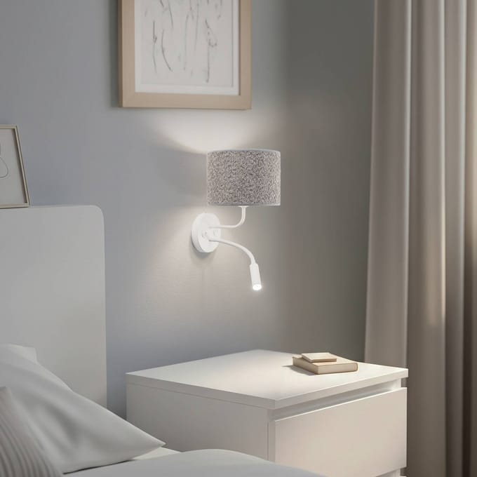 Duolla Wandlamp Roller, bouclé grijs, wit, met leeslampje