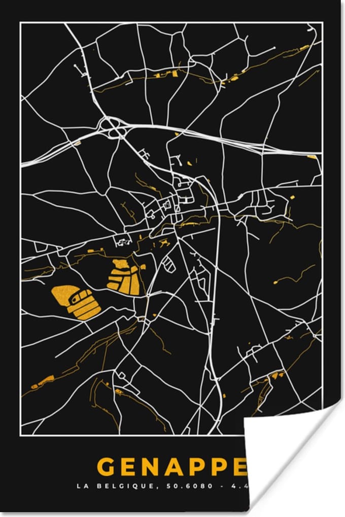 Poster Genappe - Plattegrond - Goud - Kaart - Stadskaart - 40x60 cm