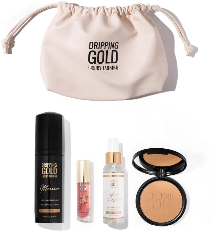 Dripping Gold | The Glow Edit Gift Set - Zelfbruiner - Bronzer - Lipolie - Wonder Water - Tas - Vegan