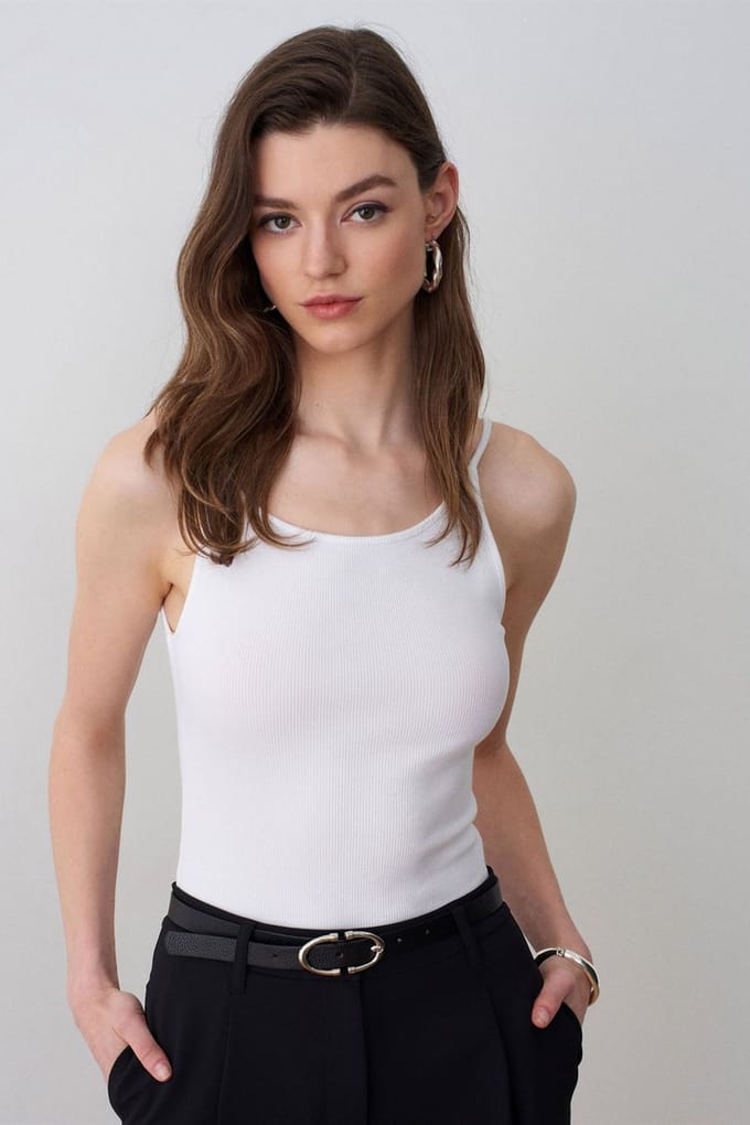 Geribbelde Mouwloze Cami Blouse