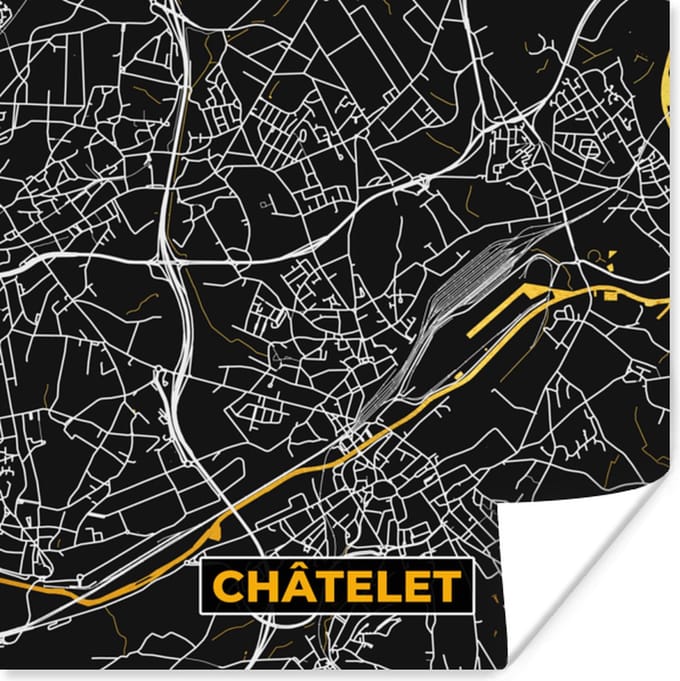Poster Stadskaart - Plattegrond - Goud - Châtelet - Kaart - 30x30 cm