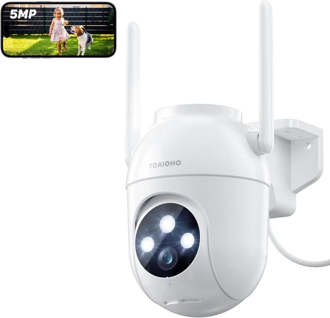 Wifi Buitencamera - Bewakingscamera Koepel - Huis Beveiligen - 360 Graden Tracking - 5 MP Resolutie - Wit