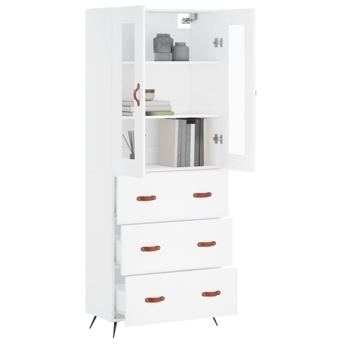 vidaXL - Hoge - kast - 69,5x34x180 - cm - bewerkt - hout - wit
