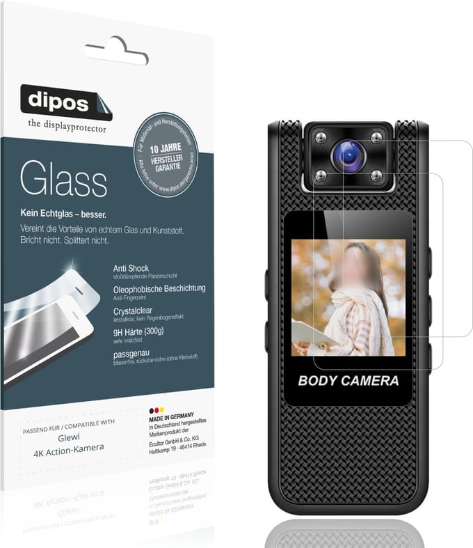 dipos – 2x Pantserfolie geschikt voor Glewi 4K Action-Kamera | 9H Screenprotector