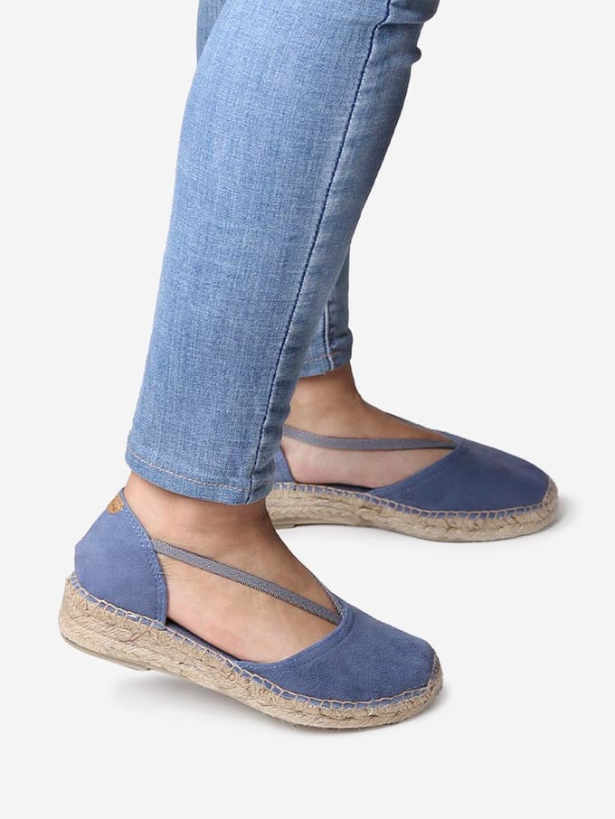 ERLA-A | Suède espadrille voor dames met bandje - INDIGO, maat 35