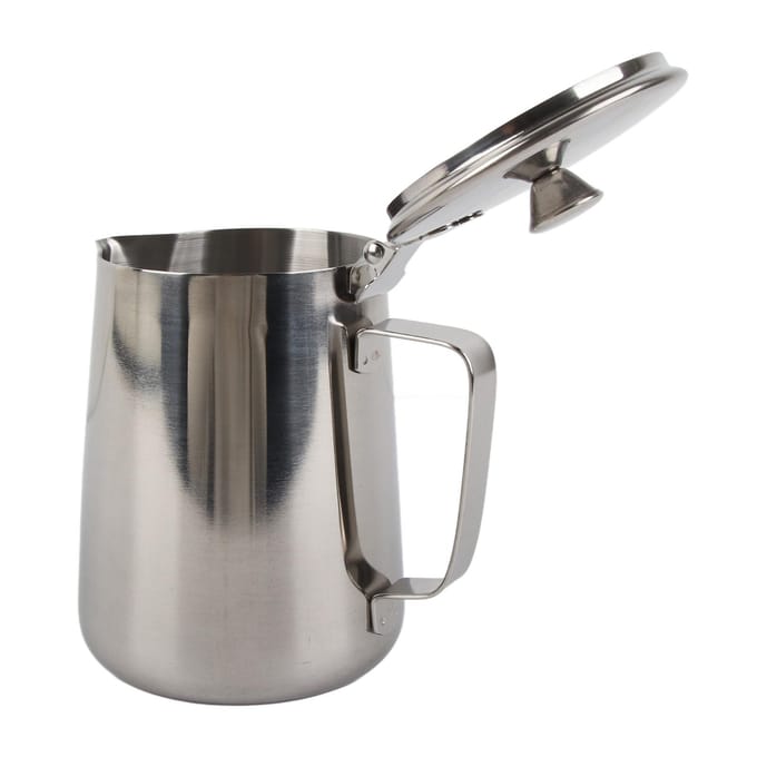 Roestvrijstalen Koffiekop Mok Melkopschuitlepel Kan met Deksel voor Latte Koffiekunst(1000 ml) gray