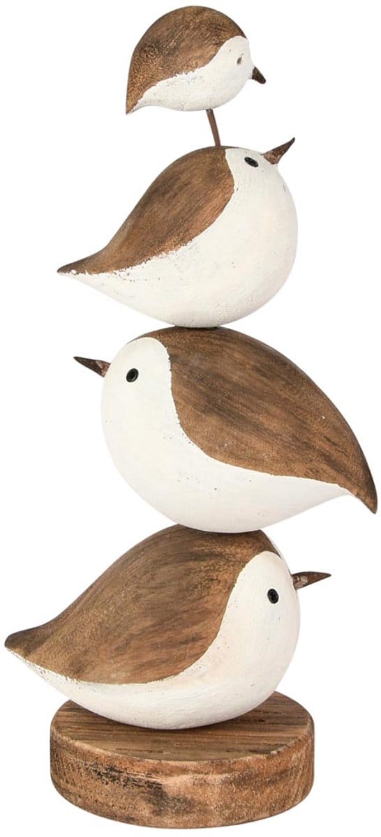 Dekoratief | Deco stapel vogels, naturel/wit, hout, 11x8x24cm | A255559