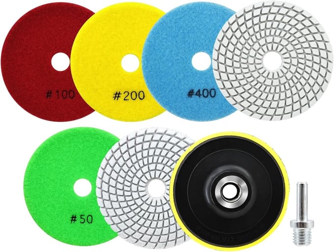 Polijstschijven Nat - Diamantschijven Set - Natte Afwerking Steen - Inclusief M14 Adapter - 100mm Diameter
