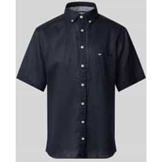 Fynch-Hatton Overhemd Premium Short Sleeve Linnen Button-Down Navy / male