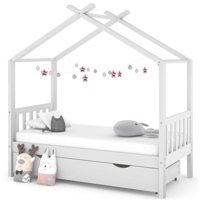 vidaXL - Kinderbedframe - met - lade - massief - grenenhout - wit - 80x160 - cm
