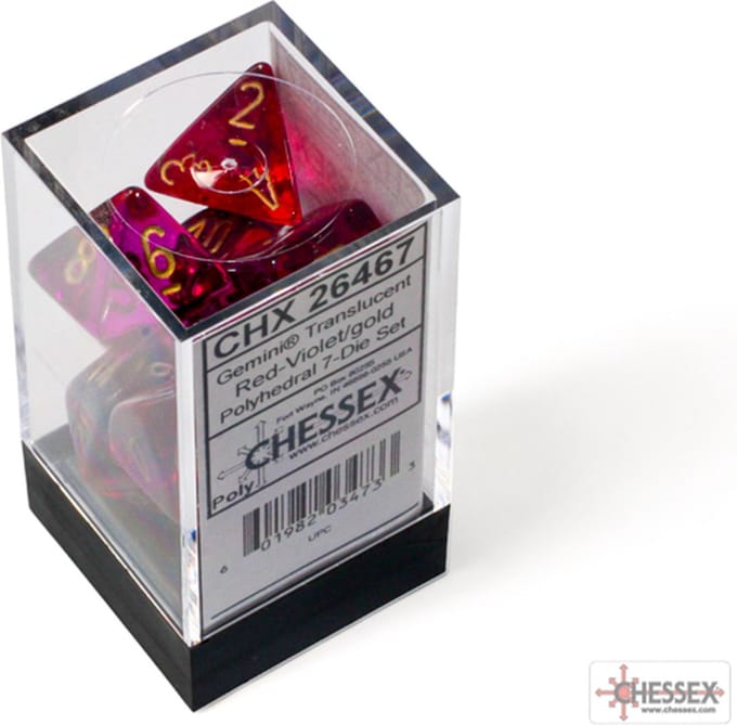 Chessex Gemini Translucent Red-Violet/gold Dobbelsteen Set (7 stuks)