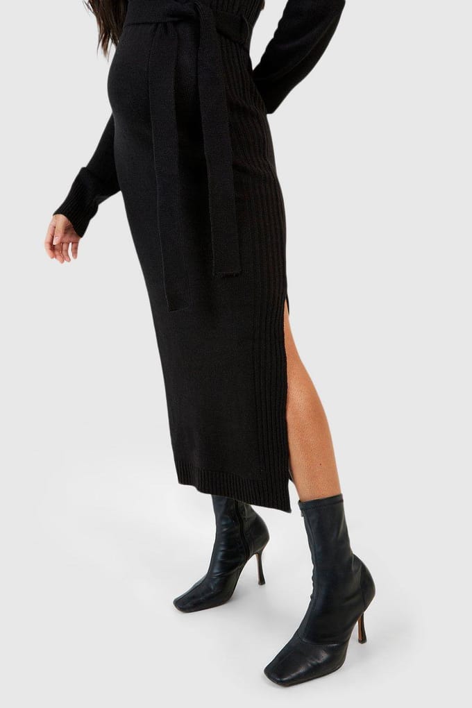 boohoo Dames Maternity Gebreide Split Midaxi Jurk | Zwart | Maat: 42