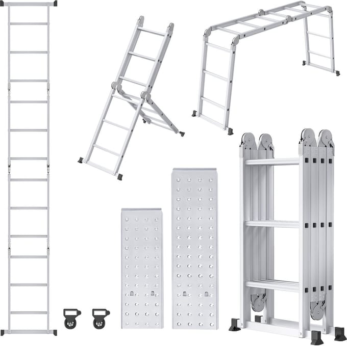 Multifunctionele Aluminium Vouwladder met Platform tot 3,4m - Draagbaar en Robuuste Werkladder