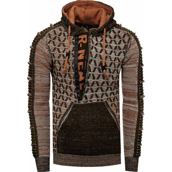Contrasterende grof gebreide hoodie met 1/2 rits
