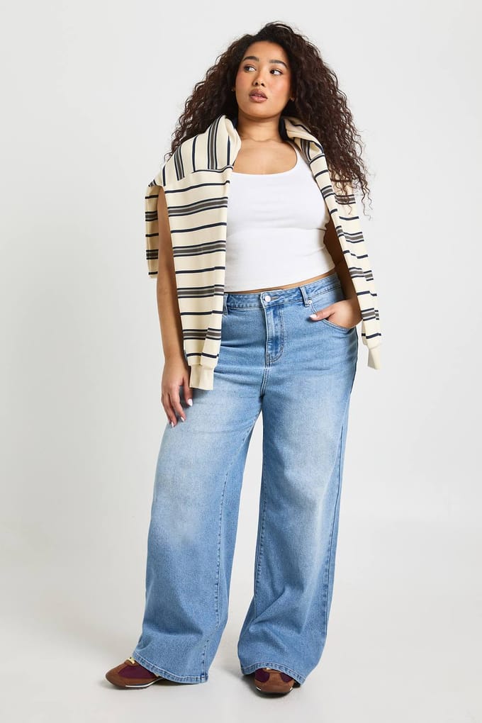 boohoo Dames De Plus High Waist Rechte Pijp Jeans | Medium Blauw | Maat: 16/30L