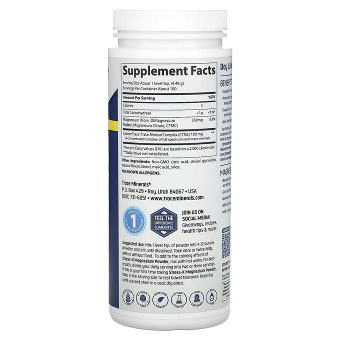 Trace, Stress-X, Magnesiumpoeder, Citroen-Limoen, 350 mg, 15,8 oz (448 g)
