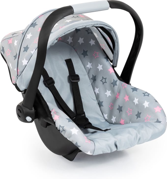 Bayer Design Deluxe Car Seat with Canopy for Dolls - Grey w/ Stars