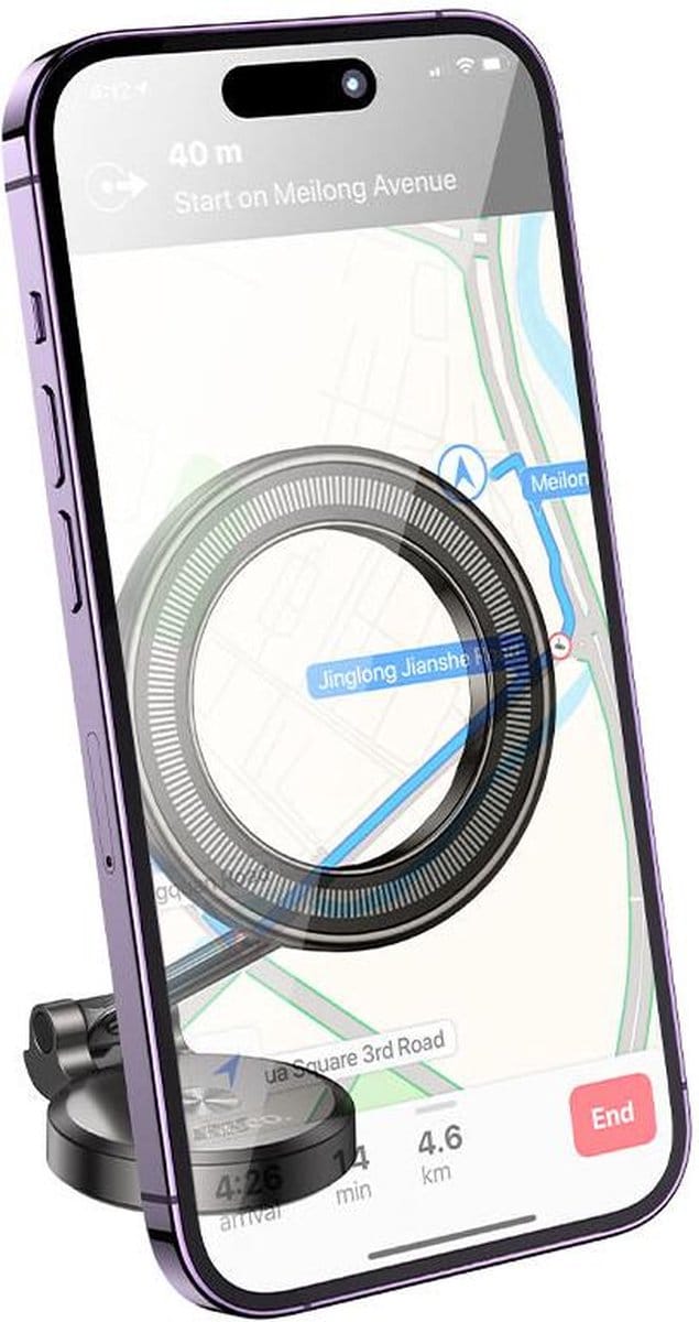 Hoco Dashboard Autohouder Telefoon met Magnetische Ring - Compatibel met MagSafe - Verstelbare Telefoonhouder - Aluminium - Grijs