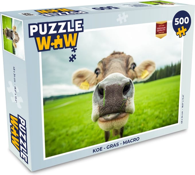 Puzzel Koe - Dieren - Gras - Macro - Legpuzzel - Puzzel 500 stukjes