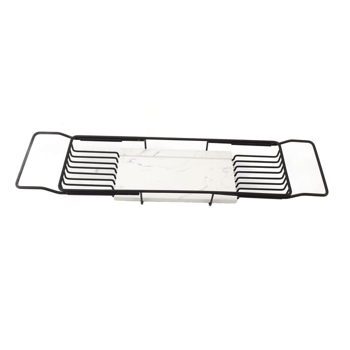 Metalen Marmeren Badrek Antislip Ruimtebesparend Multifunctioneel Uitschuifbaar Badblad Huis black