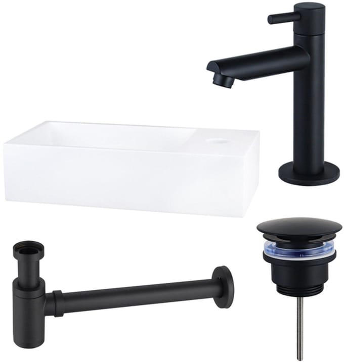 FugaFlow Eccelente Arredo fonteinset - 36x18.5x9cm - 1 kraangat - solid surface - fonteinkraan zwart mat - mat wit -