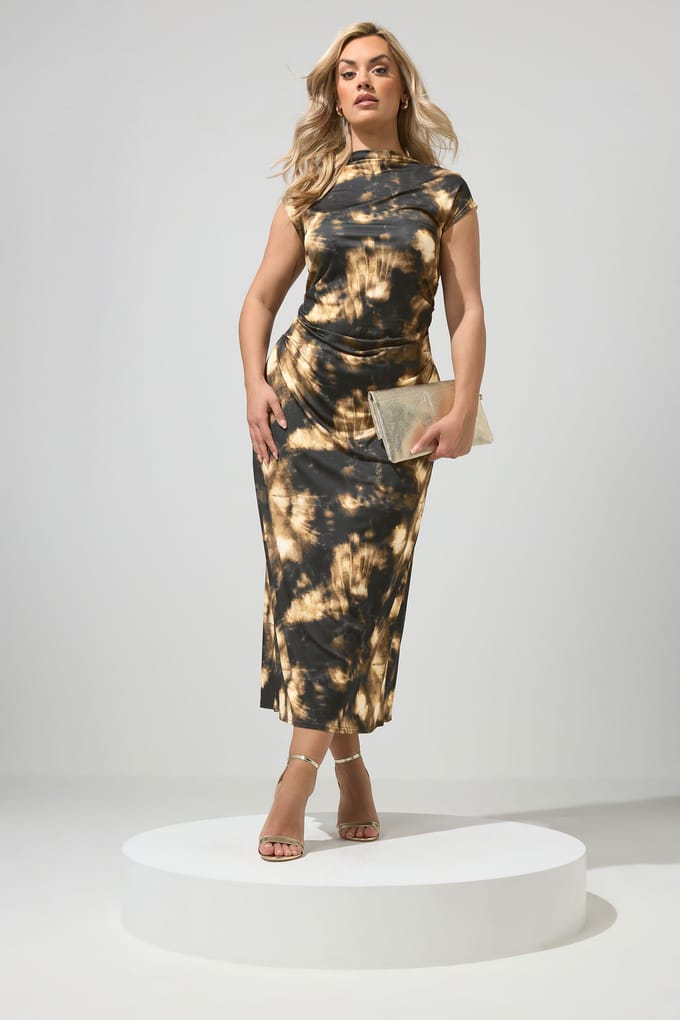 Yours London Chocoladebruine Abstracte Gedrapeerde Jurk Size 42
