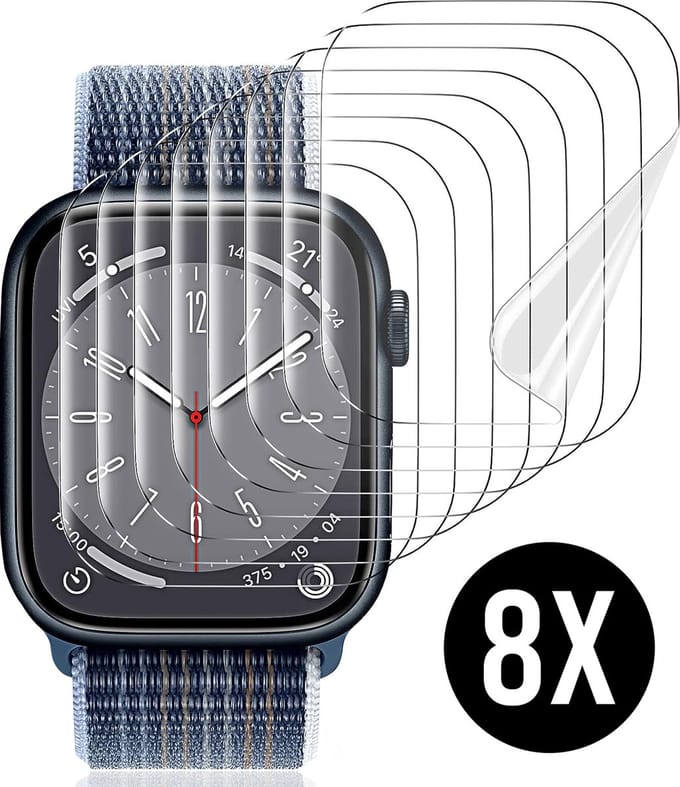 Screenprotector geschikt voor Apple Watch Serie 7 / 8 - 45 mm Screen Protector - Podec - 8 Stuks