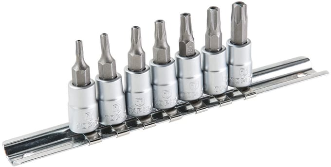 Topex - Torx Dopsleutel - 1/4” - Chroom-Vanadiumstaal - Gietstuk Maat 35mm - Set van 7