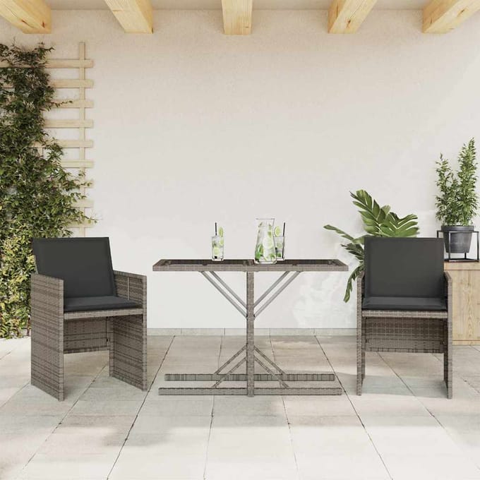 vidaXL - 3-delige - Bistroset - met - kussens - poly - rattan - grijs