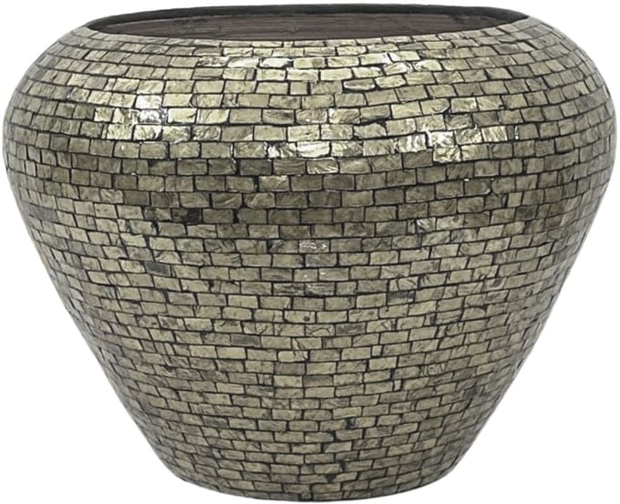 PTMD Cherryl Champagne Round Poly Capiz Bamboo Pot L