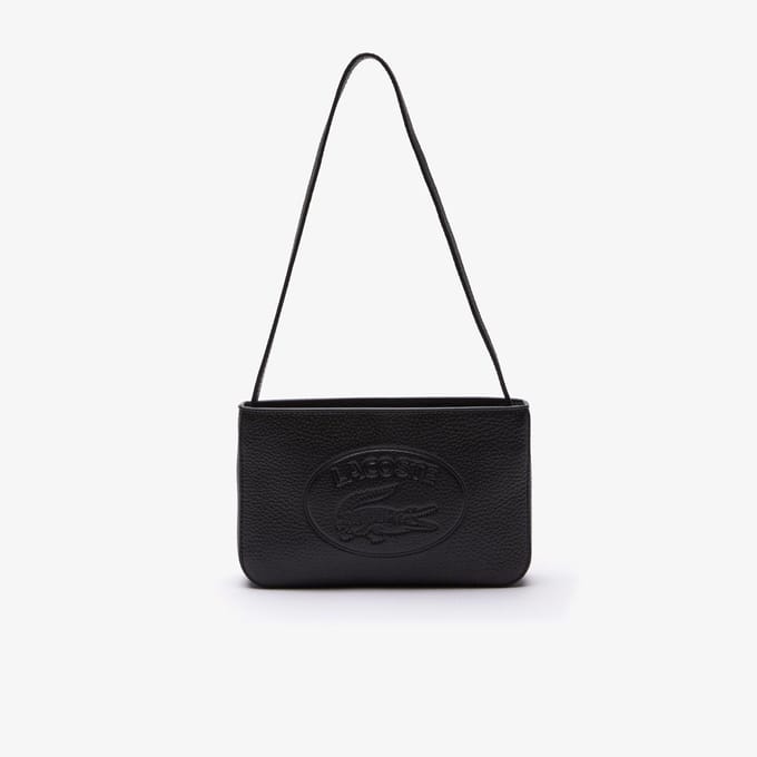 LACOSTE Leren Schoudertas Shoulderbag Noir Zwart