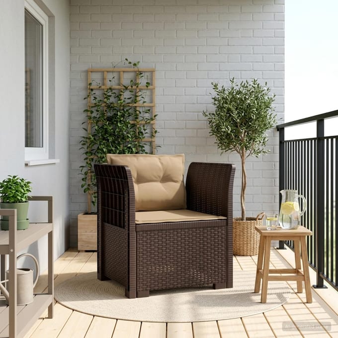 vidaXL - Eén-zits - Fauteuil - met - Kussens - Rieten - Look - PP - Bruin