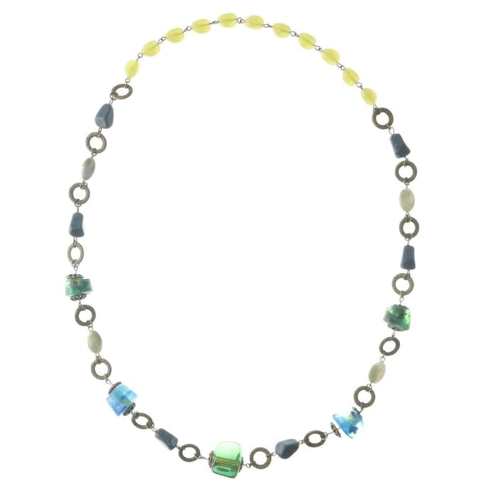 Behave - Lange ketting groen blauwe kralen - 80 cm