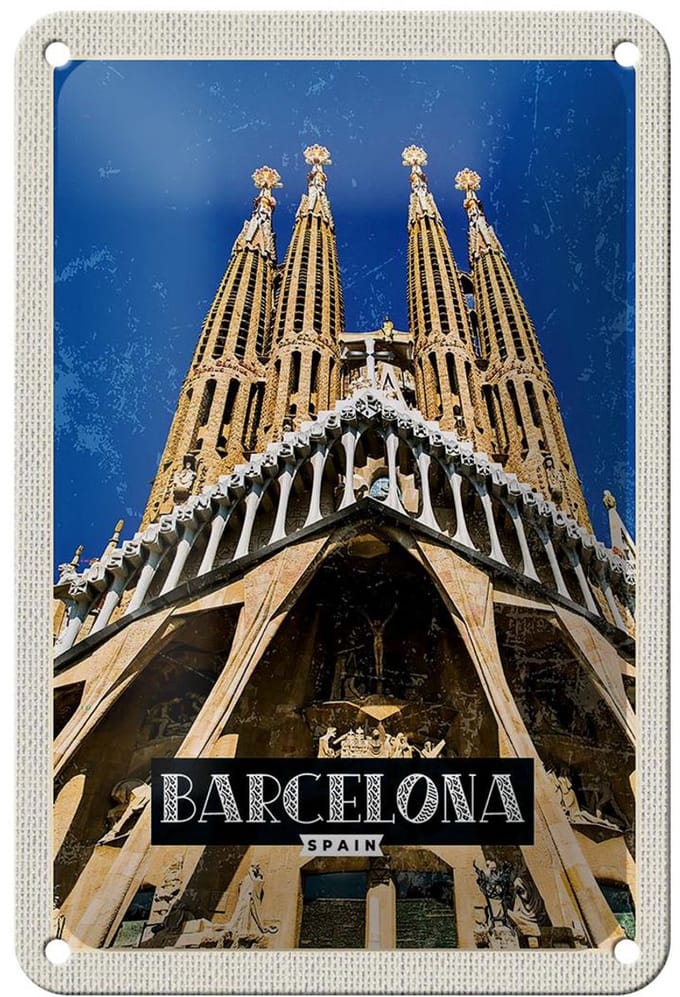 Blechschild Reise 12x18cm Barcelona Spanien Reiseziel Trip Schild