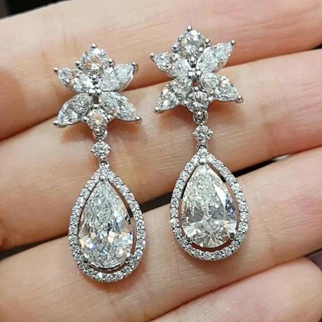 Exquis Boucles d'Oreilles Zirconium Forme Goutte d'Eau Poire Romantique Mariage Mariée platine