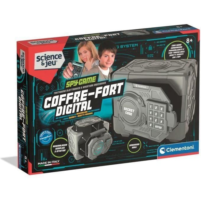 CLEMENTONI - Coffre-Fort Digital - Code Secret - Des 8 ans - Jouet Électronique - Cadenas Numérique - Effets sonores - Secret