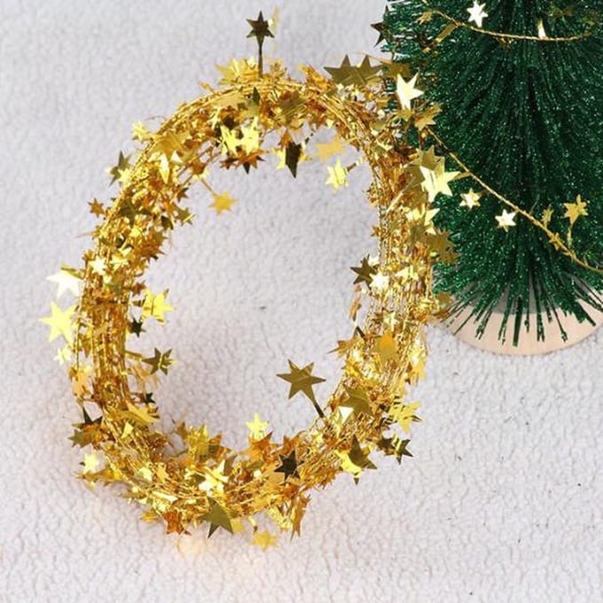 Goud Lint - Versiering - Decoratie - Slinger - Kerst - Bruiloft - Ster - Krans - 7,5 meter - Goud - 1 Stuk