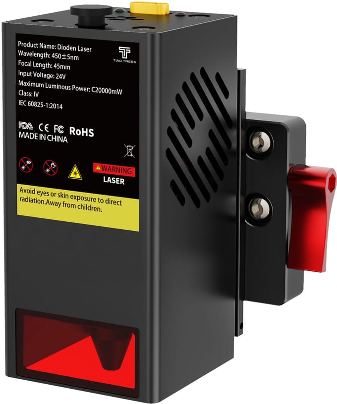 Twotrees TC20 20W lasermodule – Compatibel met CNC TTC450/TTC450 Pro laser graveermachine - gecomprimeerde spot fixfocus lasermodule met luchttoevoermondstuk