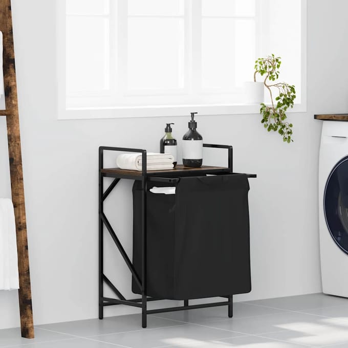 vidaXL - Wasmand - 1 - vak - met - plank - gerookt - eikenkleurig