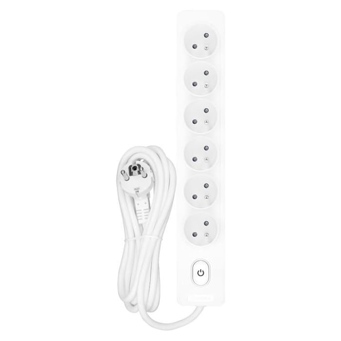 Verlengsnoer SELDUR G6FA32B, 6 stopcontacten type E + schakelaar met indicatorlampje, Wit, kabel 3m wit