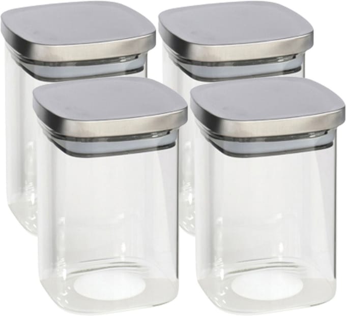 Gerim - Voedsel/etenswaren 4x voorraadpotten 1100ml glas en RVS deksel