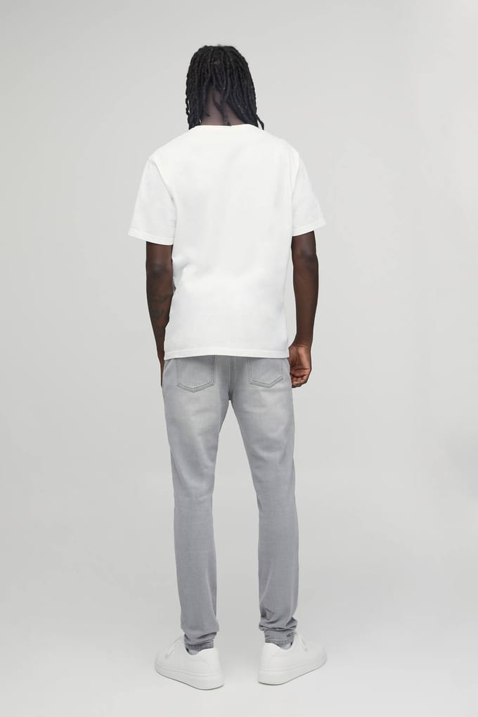 Essential Skinny Fit Stretch Washed Jeans | Grey | Size 56R