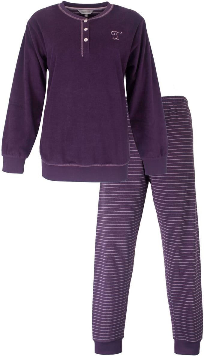 Tenderness Dames Pyjama - Badstof - Lange Mouwen - Paars - Maat M