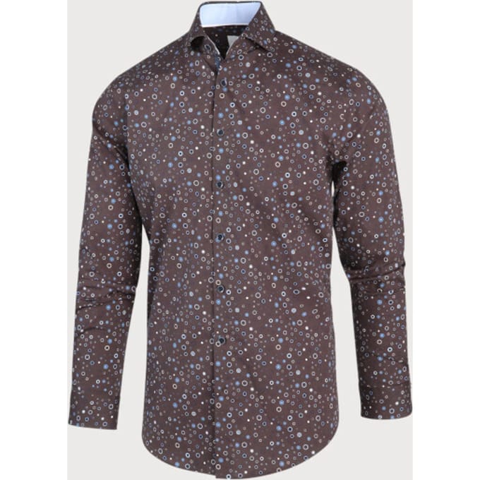 Blue Industry Bruin blauw stippenprint overhemd |