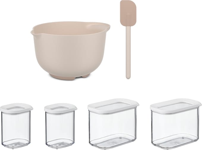 Mepal Beslagkom 3000 ml + spatel + 2x 375 ml + 2x 1000 ml Chef it / Modula - Bakset met bewaardozen - Chalk & White