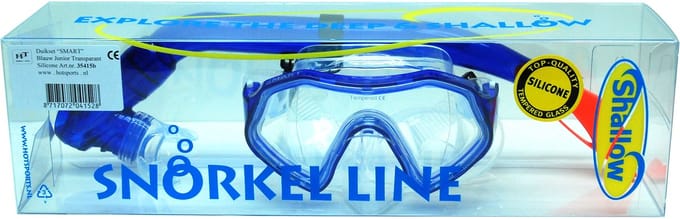Shallow duikset voor kinderen - silicone snorkelset blauw transparant.
