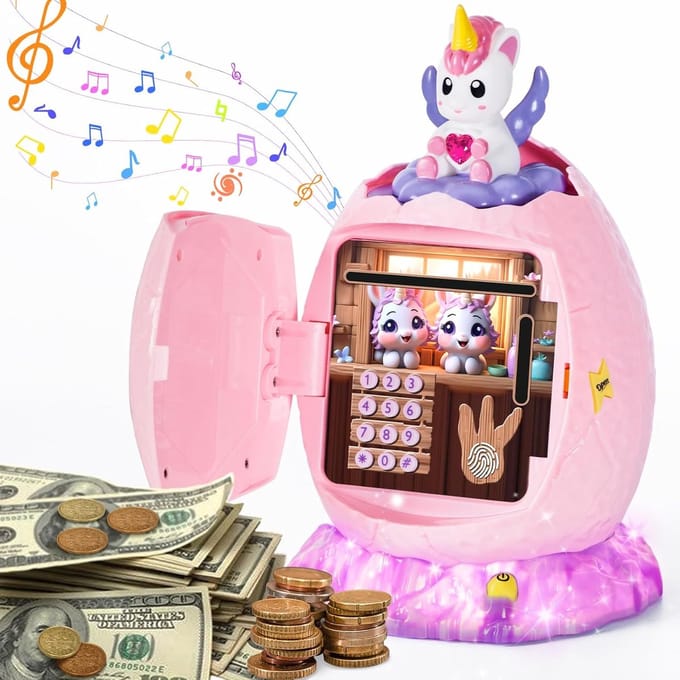 Spaarpot Kinderen - Unicorn Spaarvarken - Geld Leren Sparen - Met Muziek Licht Code